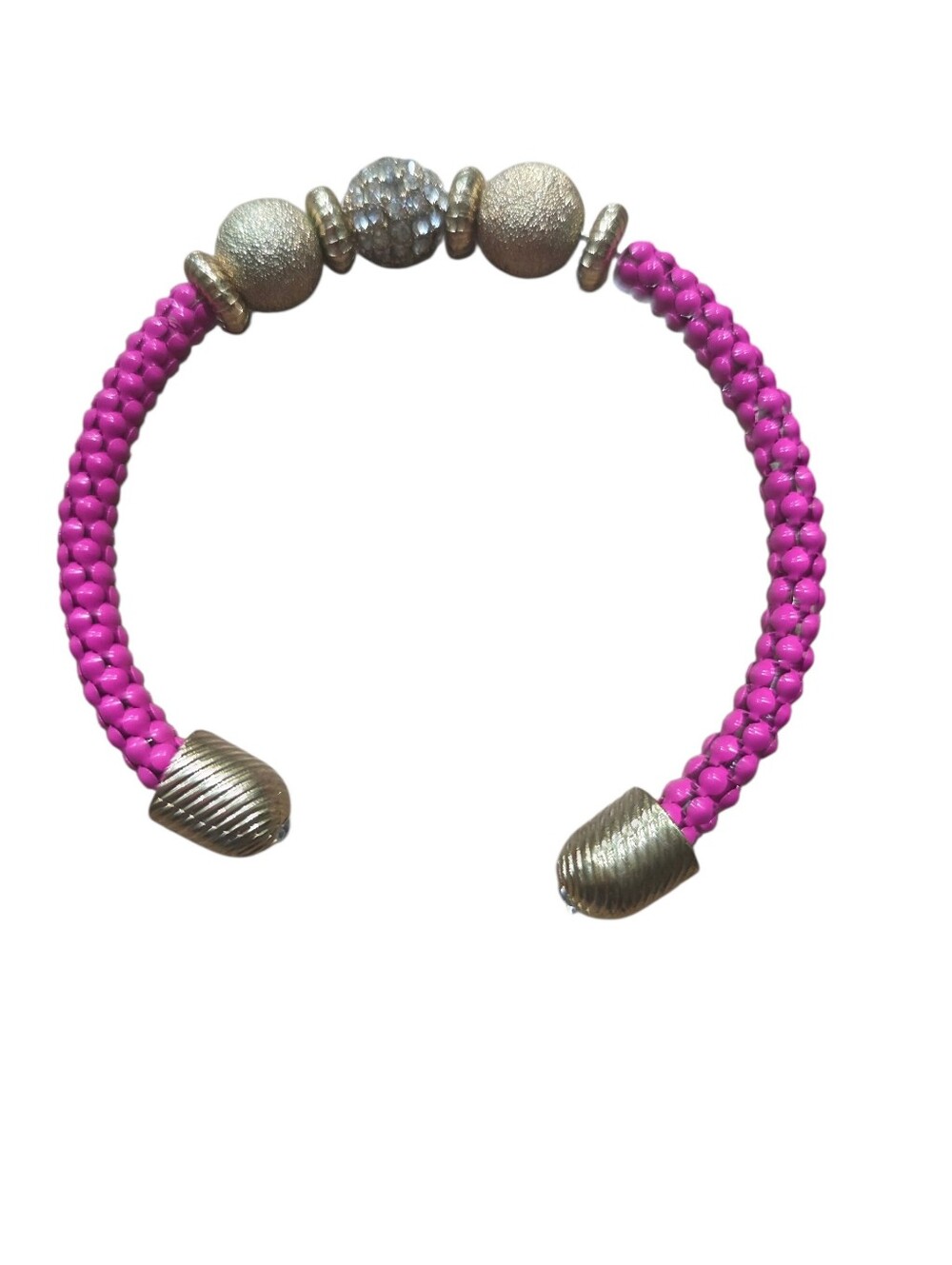 Pink Beaded Cuff Bracelet with Gold Accent Beads